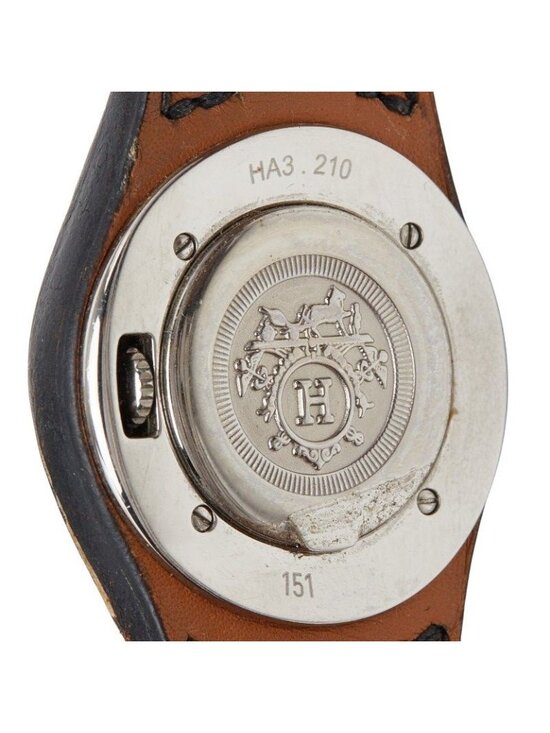 Hermes Ahne Watch White Silver Black Stainless Steel Leather